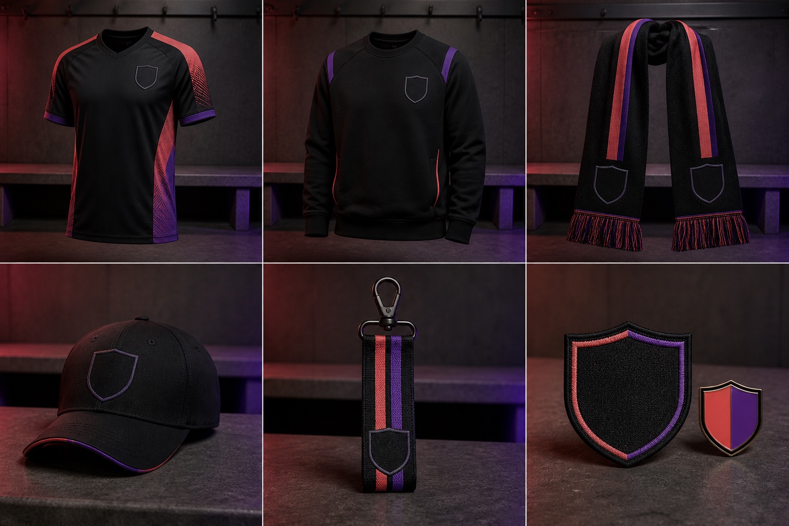 Composición fotorrealista conceptual de ropa y accesorios propios de TOVRI Fútbol Club