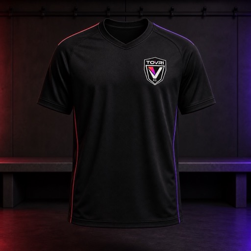 Recreación fotorrealista conceptual de una camiseta de afición TOVRI FC