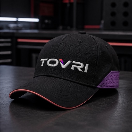 Recreación fotorrealista conceptual de una gorra de paddock TOVRI Racing