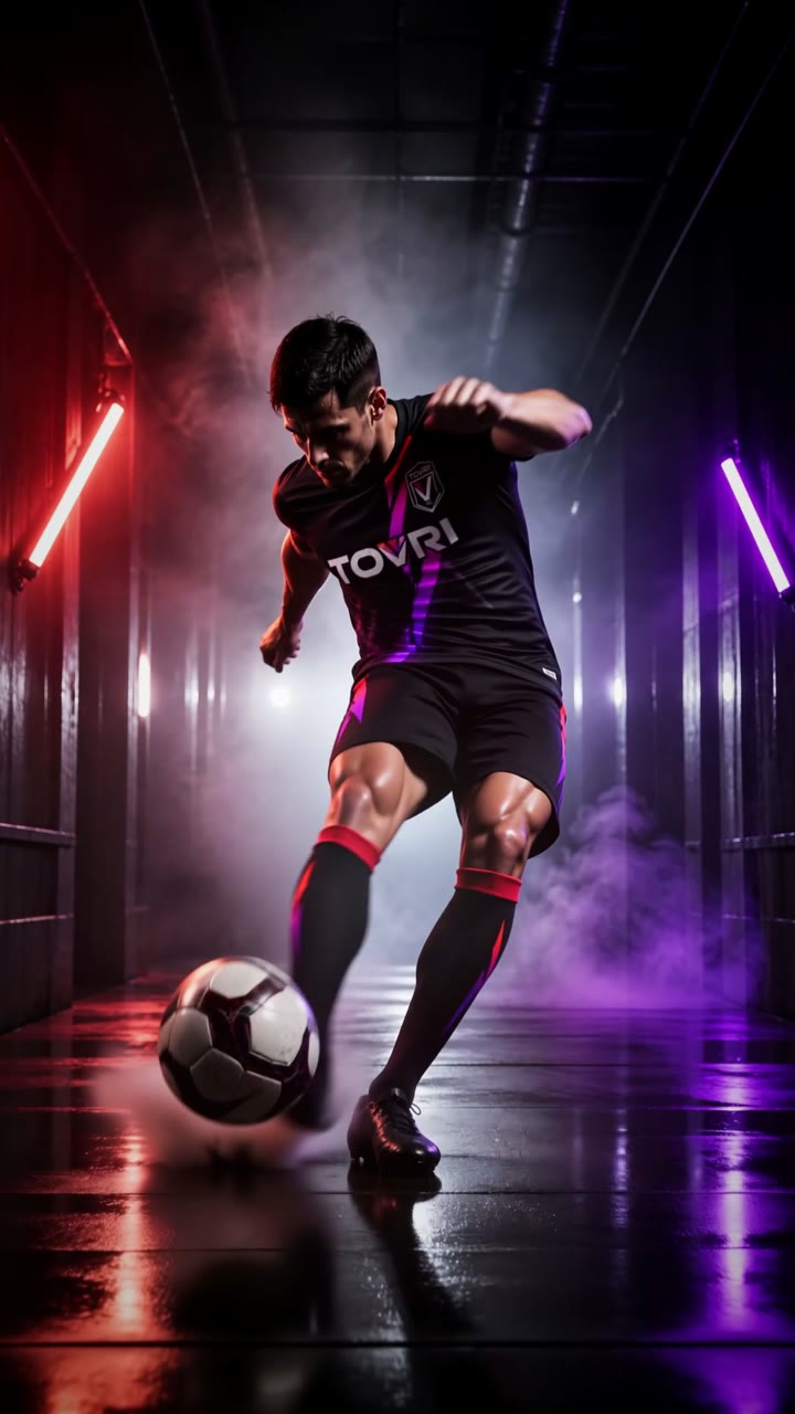 Jugador de TOVRI FC bajo iluminación escénica